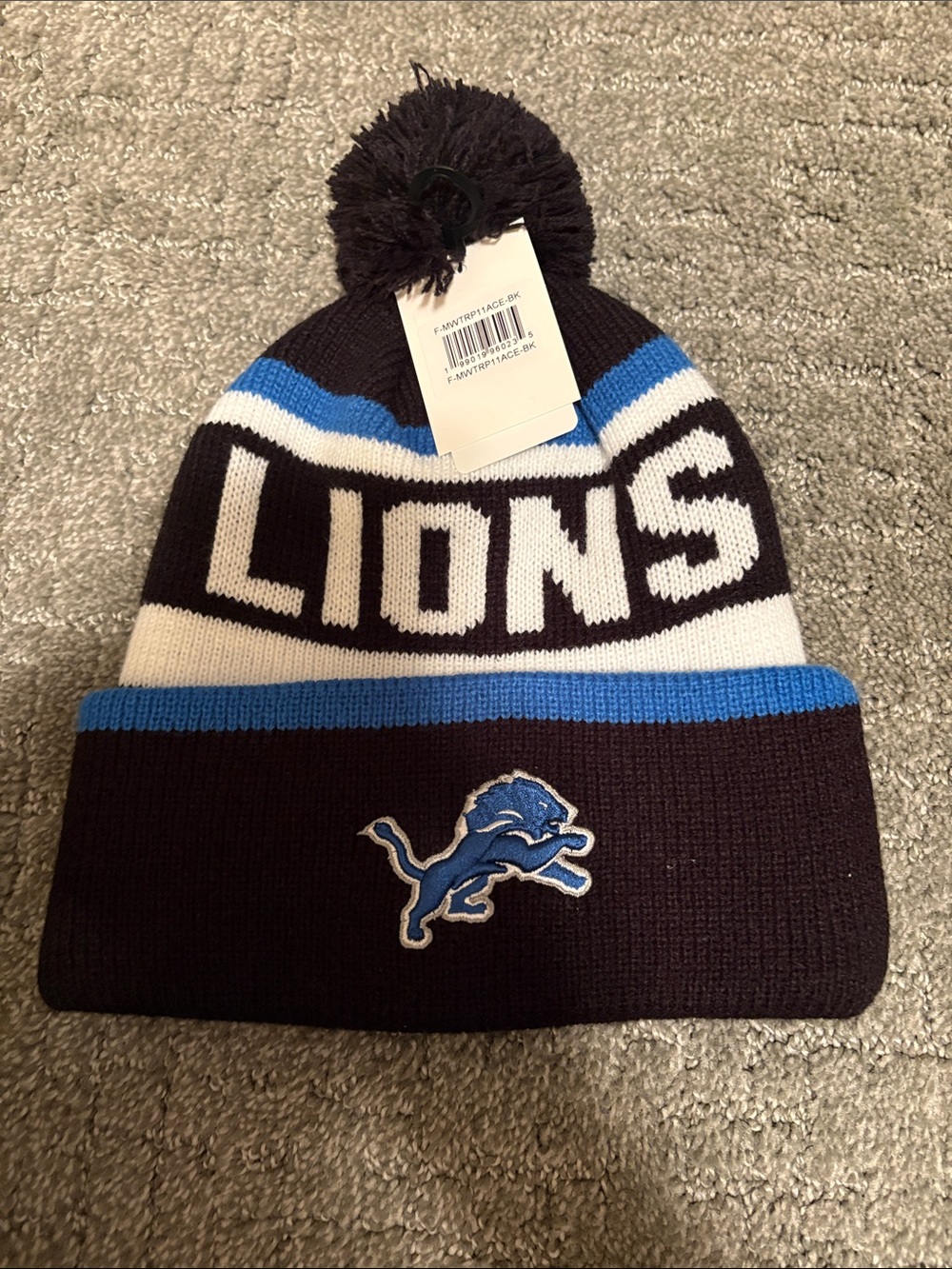 NFL Detroit Lions Pom Beanie Hat - Black, Blue, White